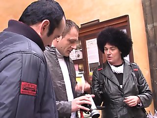Two guys fuck an old woman
